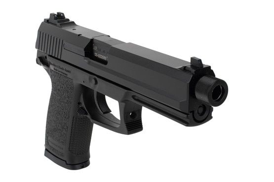 H&K MK23 45 ACP handgun features a threaded barrel